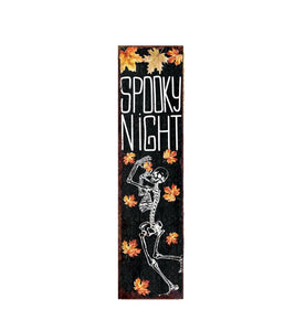 36" Black Orange And White Solid Wood Spooky Halloween Skeleton Porch Sign