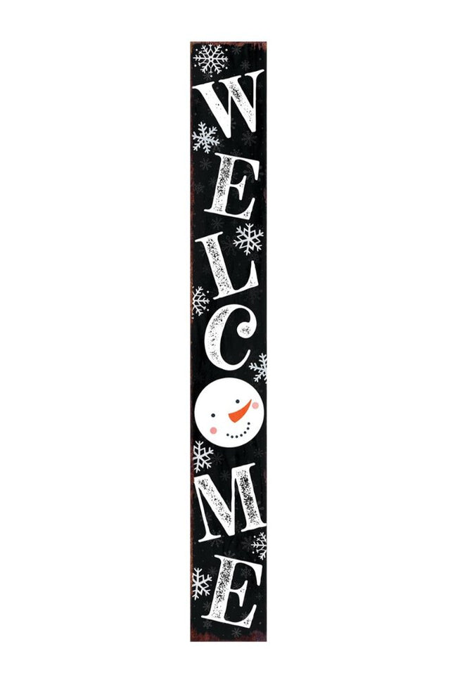 72" Black And White Solid Wood Welcome Snowman Porch Sign