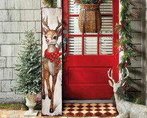 48" White Green And Red Christmas Reindeer Solid Wood Porch Sign