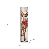 48" White Green And Red Christmas Reindeer Solid Wood Porch Sign