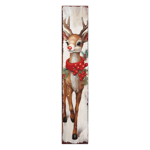 48" White Green And Red Christmas Reindeer Solid Wood Porch Sign