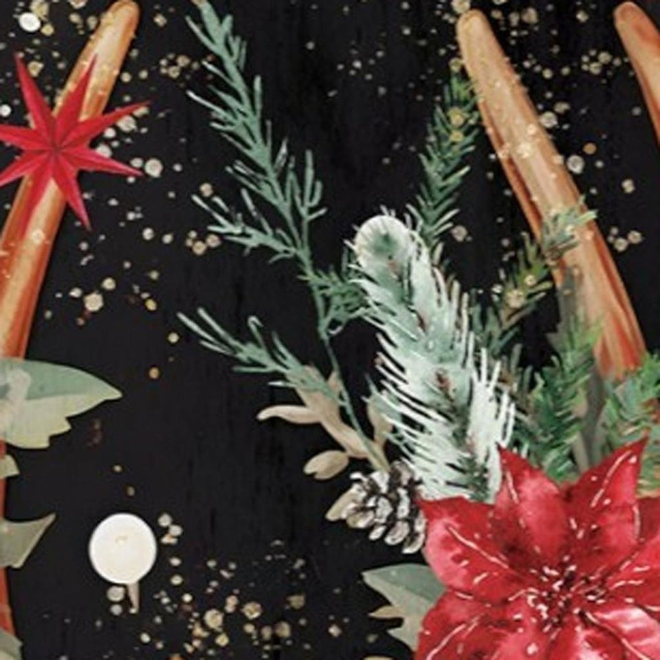 36" Black Red And Green Christmas Reindeer Solid Wood Porch Sign