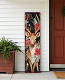 36" Black Red And Green Christmas Reindeer Solid Wood Porch Sign