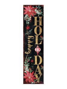 36" Black Gold Green And Red Solid Wood Happy Holidays Christmas Poinsettia Porch Sign