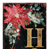 36" Black Gold Green And Red Solid Wood Happy Holidays Christmas Poinsettia Porch Sign