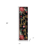 36" Black Gold Green And Red Solid Wood Poinsettia Merry Christmas  Porch Sign