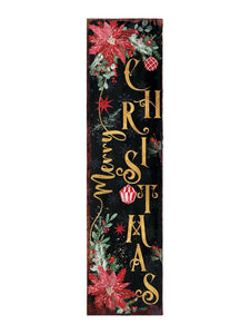 36" Black Gold Green And Red Solid Wood Poinsettia Merry Christmas  Porch Sign