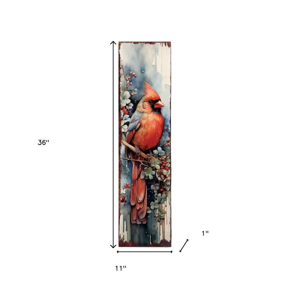 36" Blue Red And White Solid Wood Christmas Birds Porch Sign