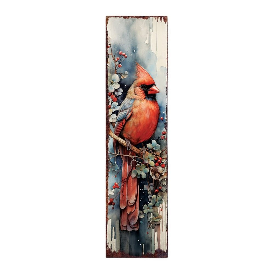 36" Blue Red And White Solid Wood Christmas Birds Porch Sign