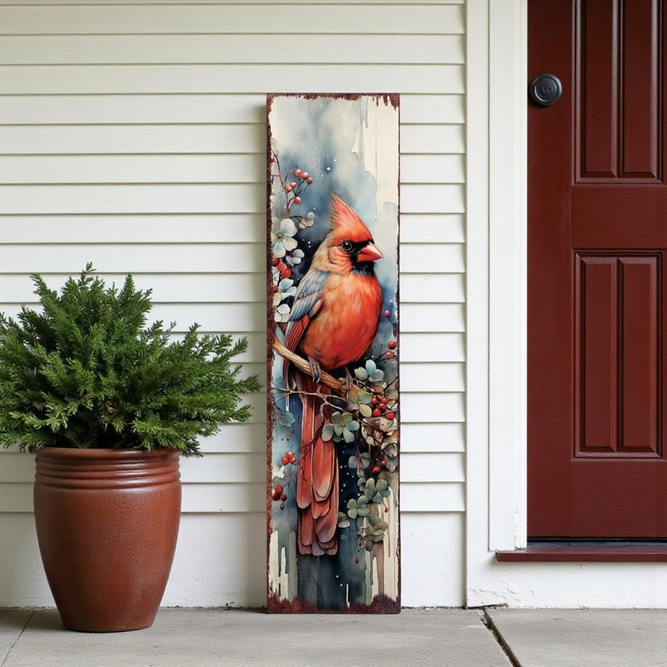 36" Blue Red And White Solid Wood Christmas Birds Porch Sign