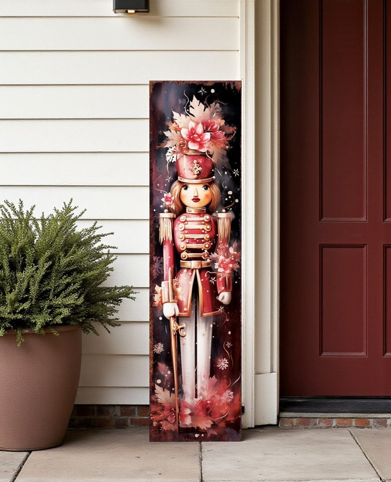36" Blue White And Red Christmas Nutcracker Solid Wood Porch Sign