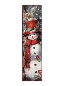 36" Blue White And Red Christmas Snowman Solid Wood Porch Sign