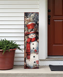 36" Blue White And Red Christmas Snowman Solid Wood Porch Sign