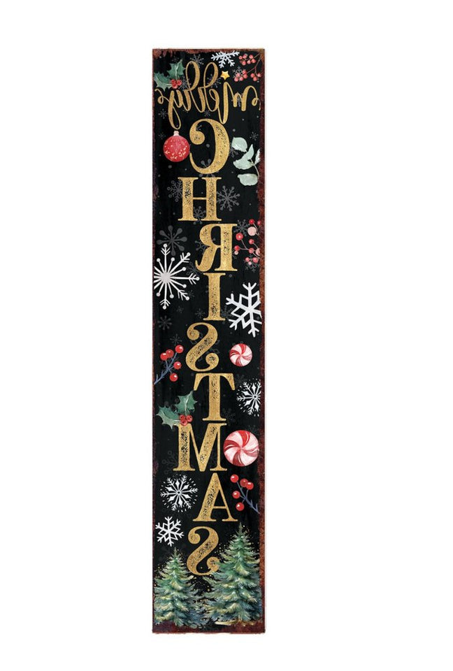 48" Black Gold Green And Red Solid Wood Merry Christmas Porch Sign