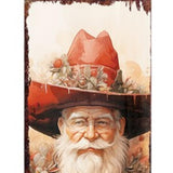 36" Red Green And White Solid Wood Christmas Cowboy Santa Porch Sign