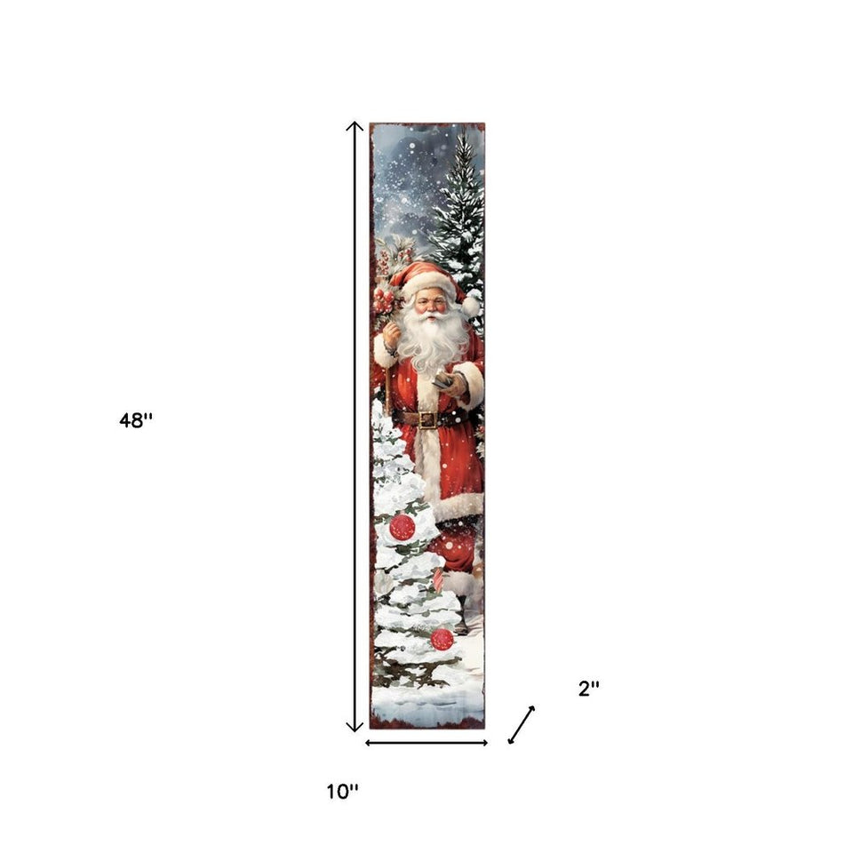 48" Red And White Solid Wood Christmas Santa Porch Sign