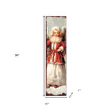 36" Red And White Solid Wood Christmas Snow Scene Porch Sign