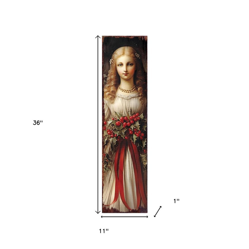 36" Black Green And Red Solid Wood Christmas Wreath Porch Sign