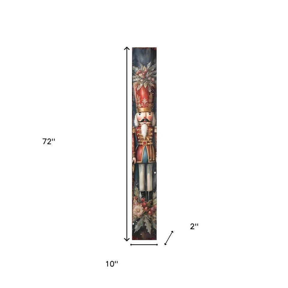 72" Black And Red Solid Wood Christmas Nutcracker Porch Sign