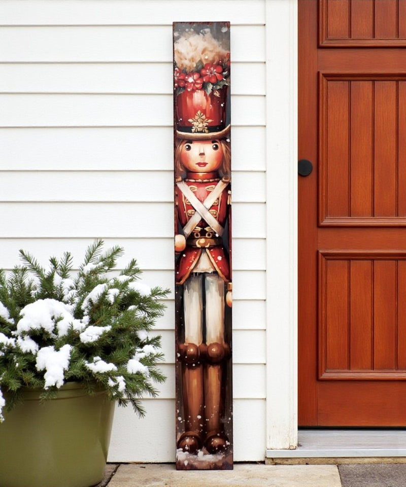 72" Black And Red Solid Wood Christmas Female Nutcracker Porch Sign