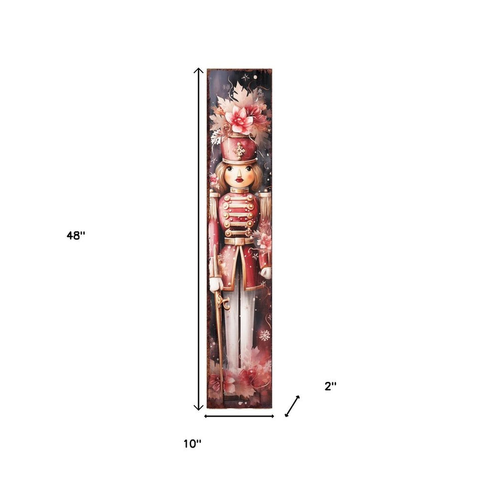 48" Pink And White Christmas Female Nutcracker Solid Wood Porch Sign