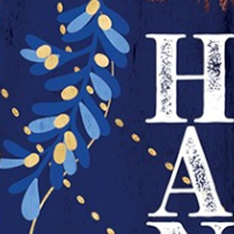 36" Blue White And Gold Hanukkah Tree Solid Wood Porch Sign