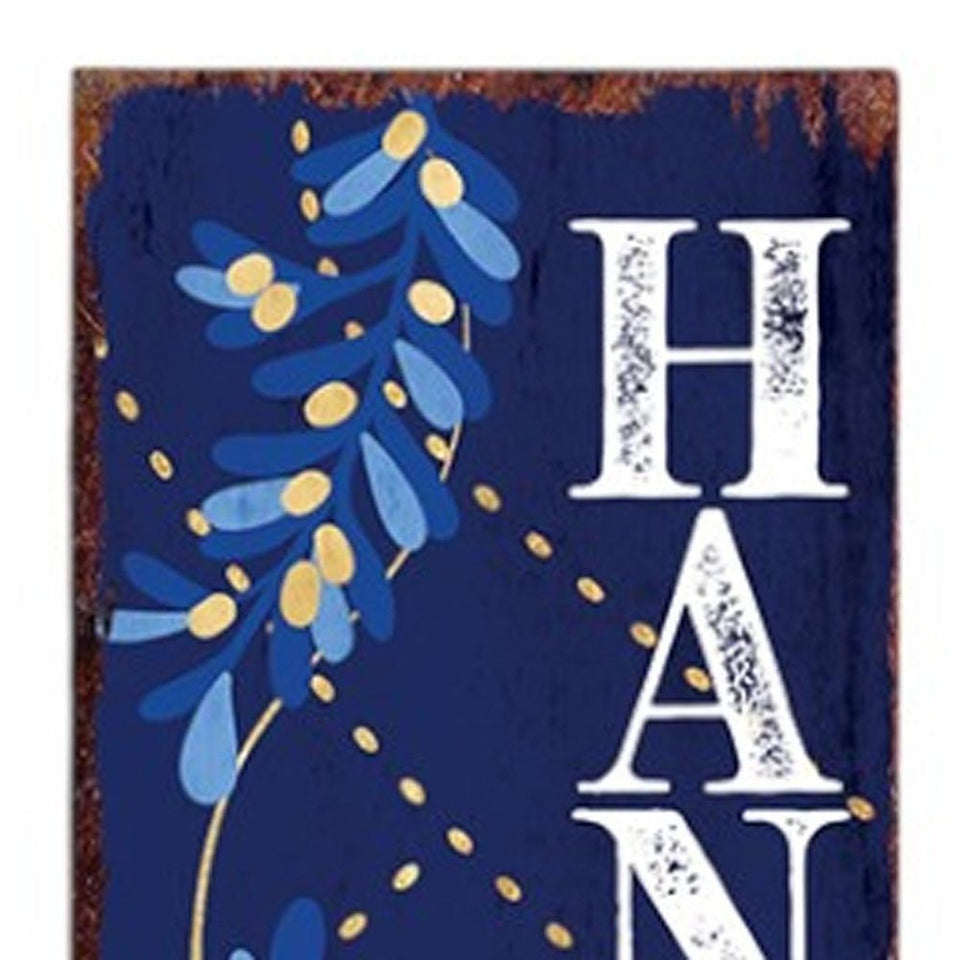 36" Blue White And Gold Hanukkah Tree Solid Wood Porch Sign