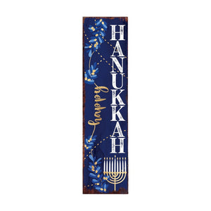 36" Blue White And Gold Hanukkah Tree Solid Wood Porch Sign