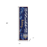 36" Blue White And Gold Hanukkah Tree Solid Wood Porch Sign