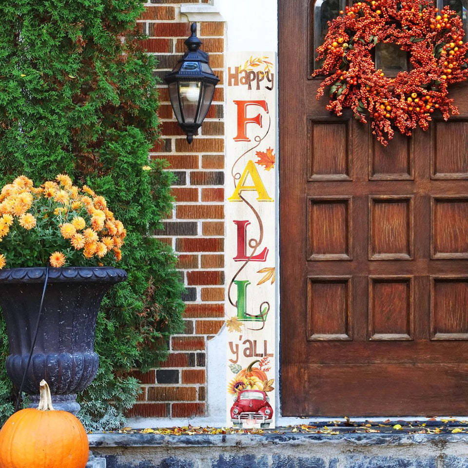 72" Brown Orange And Yellow Solid Wood Happy Fall Porch Sign