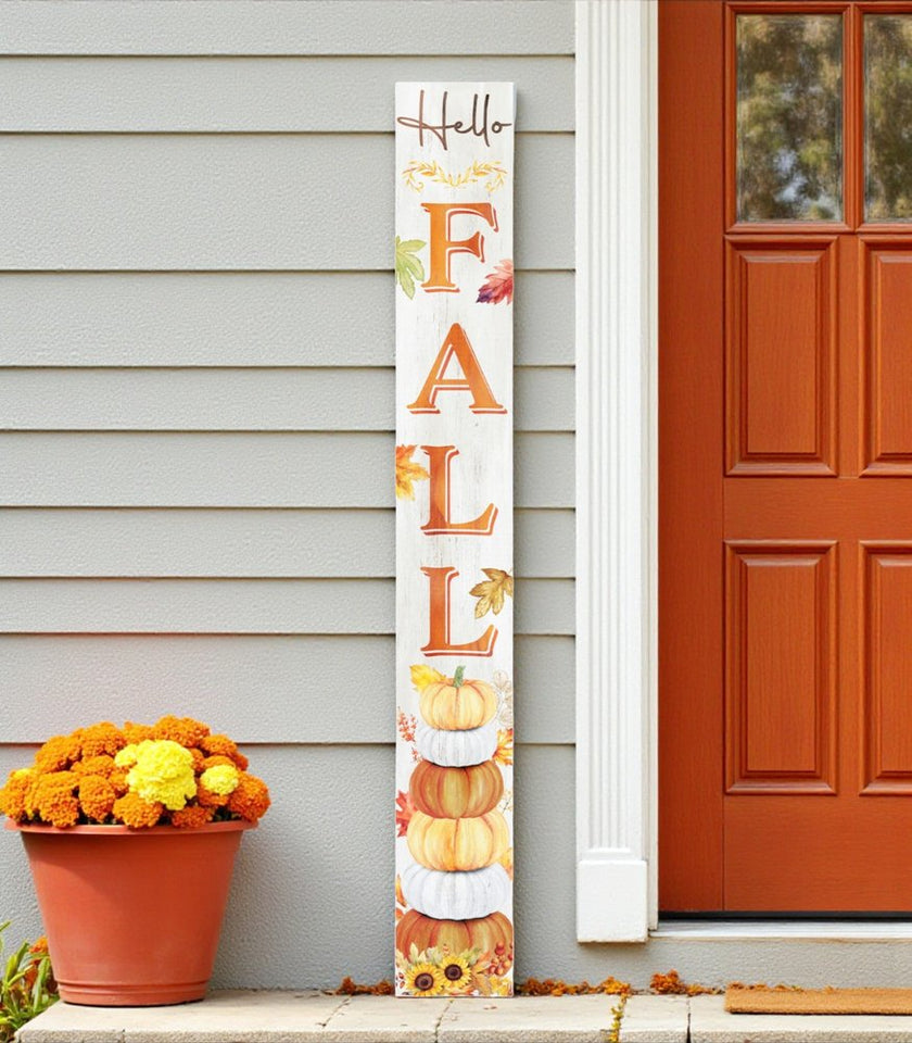 72" Brown Orange And White Solid Wood Happy Fall Porch Sign