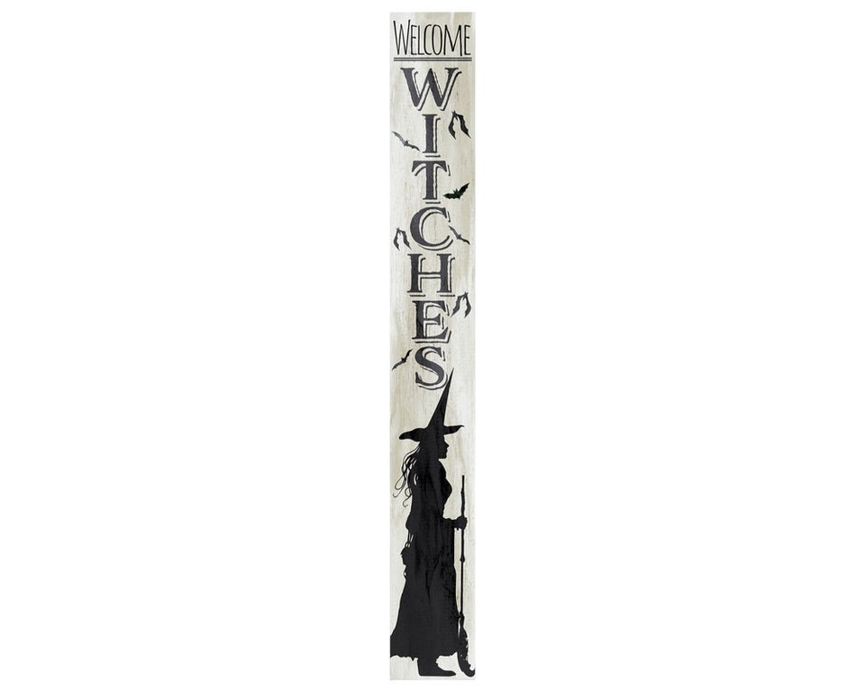72" Black And White Solid Wood Welcome Home Halloween Witch Porch Sign