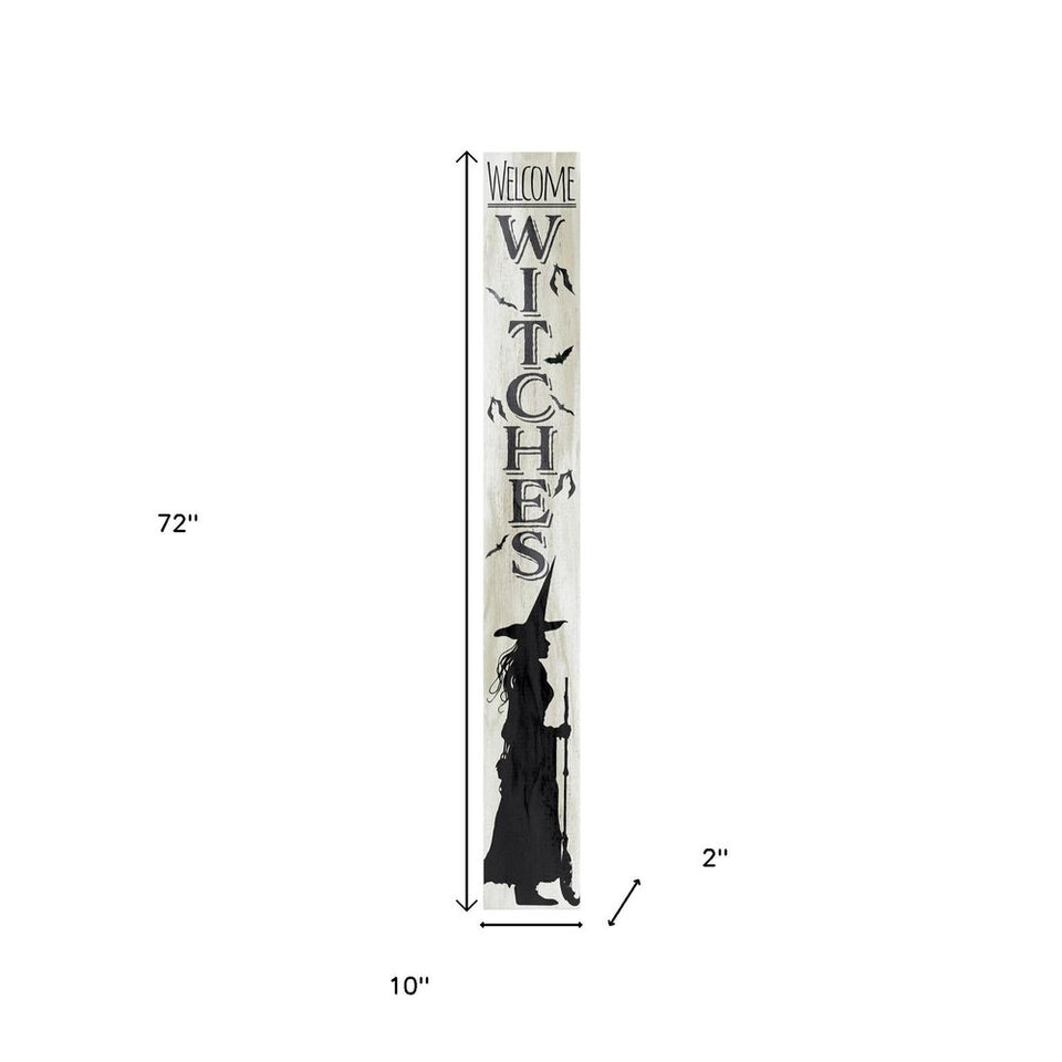72" Black And White Solid Wood Welcome Home Halloween Witch Porch Sign