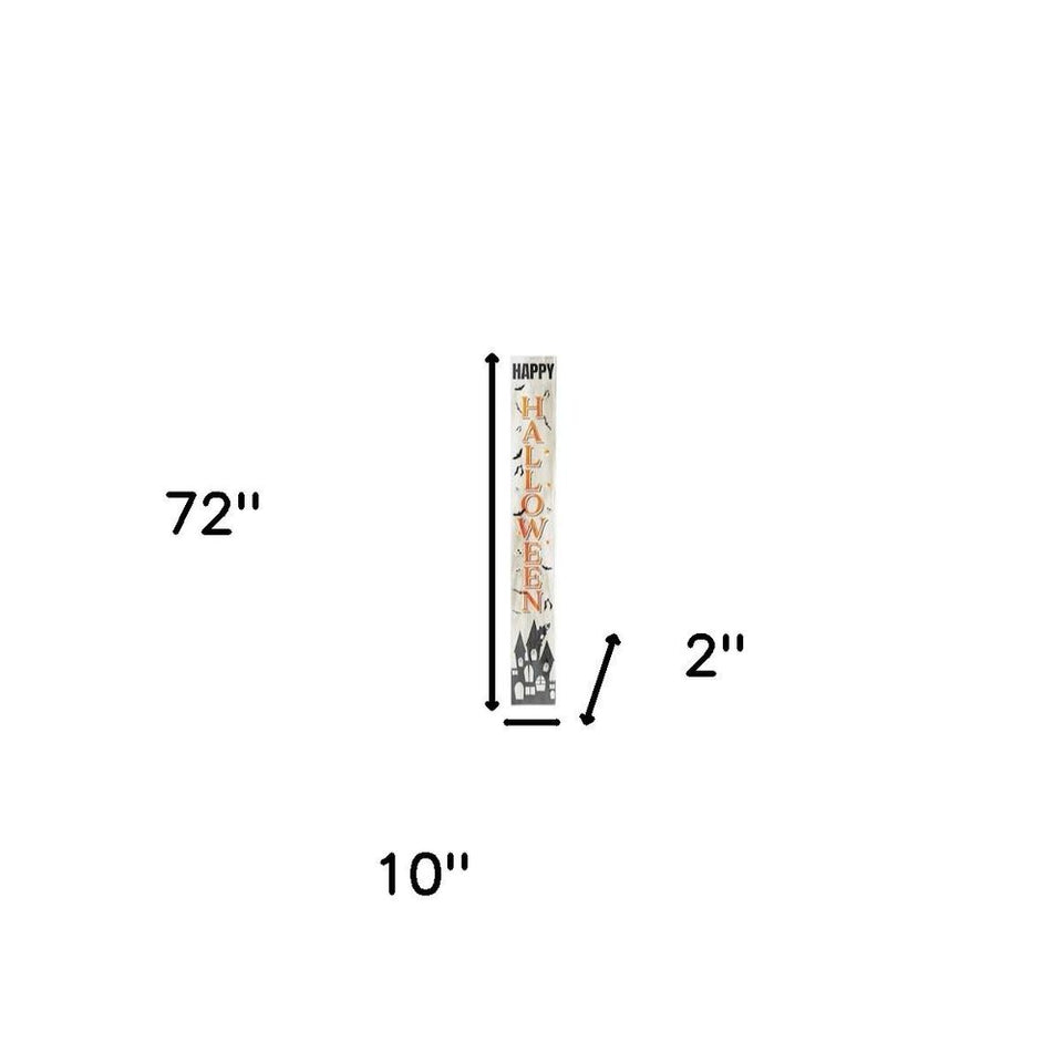 72" White Black And Orange Halloween Ghost Solid Wood Porch Sign