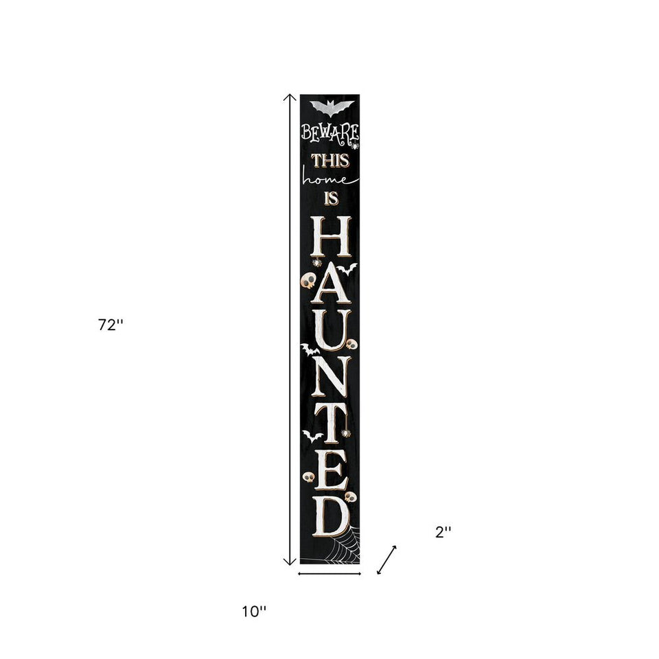 72" Black And White Solid Wood Beware Halloween Ghost Porch Sign