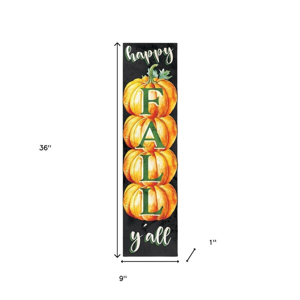 36" Black And Orange Solid Wood Happy Fall Pumpkin Porch Sign