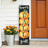 36" Black And Orange Solid Wood Happy Fall Pumpkin Porch Sign