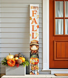 72" Brown Orange And White Solid Wood Happy Fall Scarecrow Porch Sign