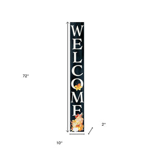 72" Black Orange And White Solid Wood Welcome Porch Sign