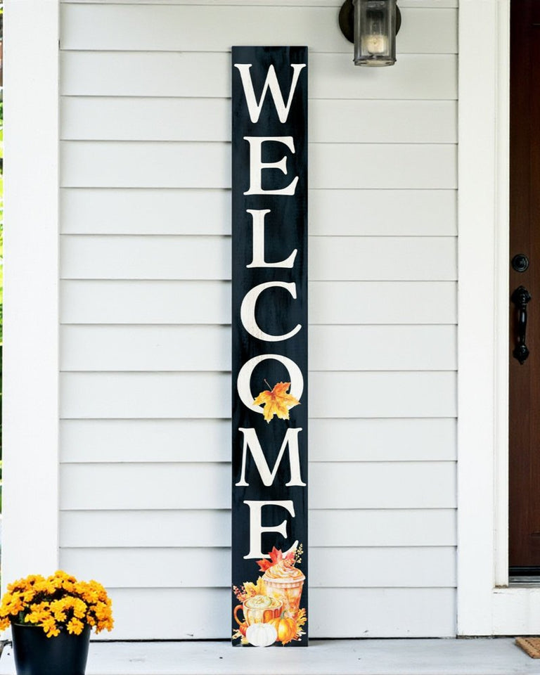 72" Black Orange And White Solid Wood Welcome Porch Sign