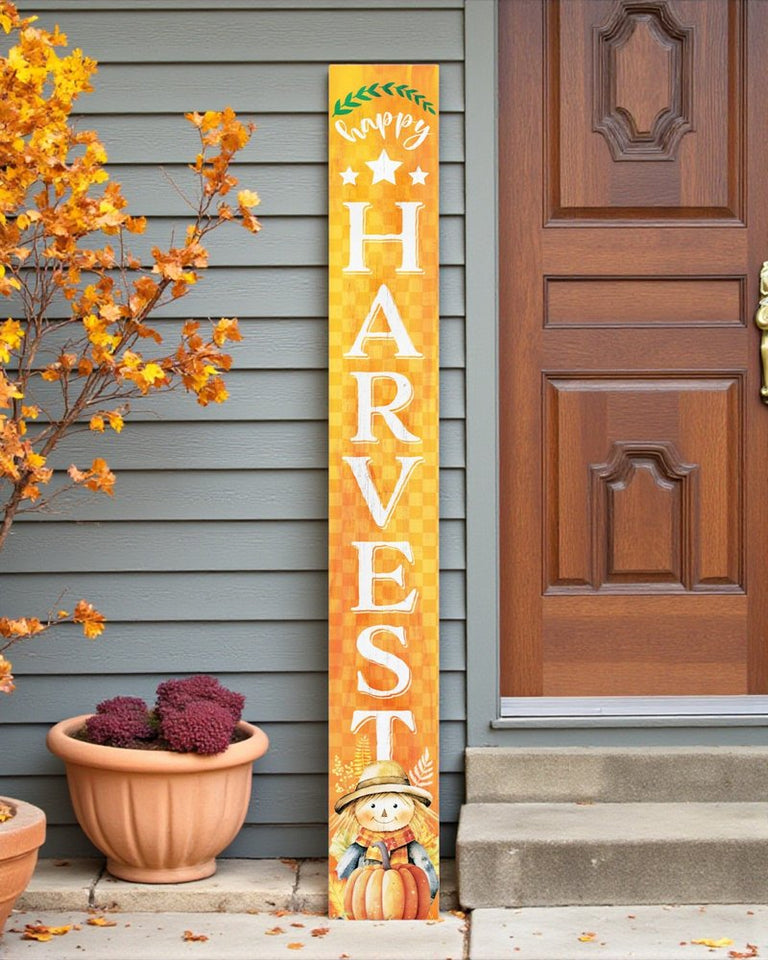72" Orange Solid Wood Happy Harvest Scarecrow Porch Sign