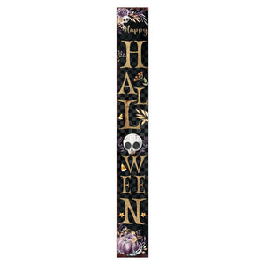 72" Black Gold And Purple Solid Wood Halloween Halloween Skull Porch Sign