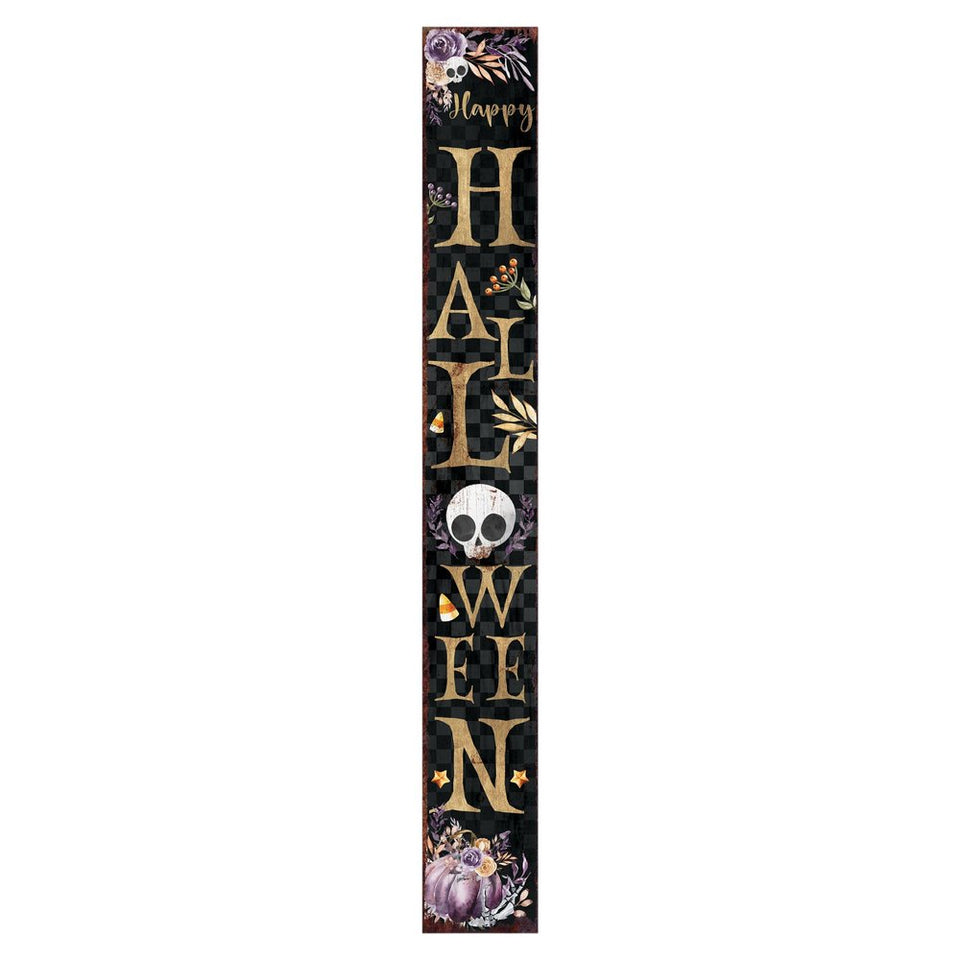 72" Black Gold And Purple Solid Wood Halloween Halloween Skull Porch Sign