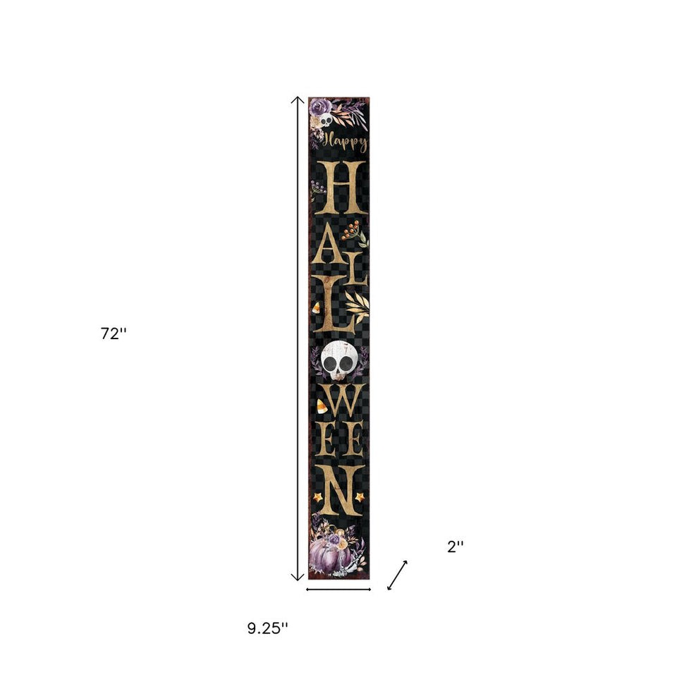 72" Black Gold And Purple Solid Wood Halloween Halloween Skull Porch Sign