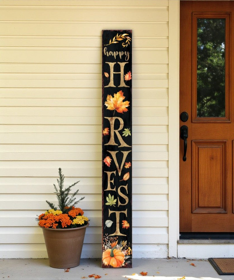 72" Black Gold And Orange Solid Wood Happy Harvest Pumpkin Porch Sign