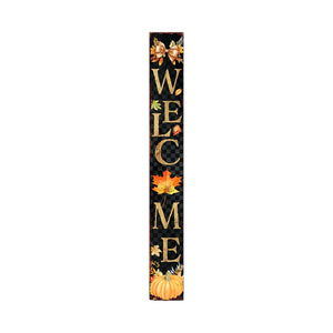 72" Black Gold And Orange Solid Wood Welcome Porch Sign