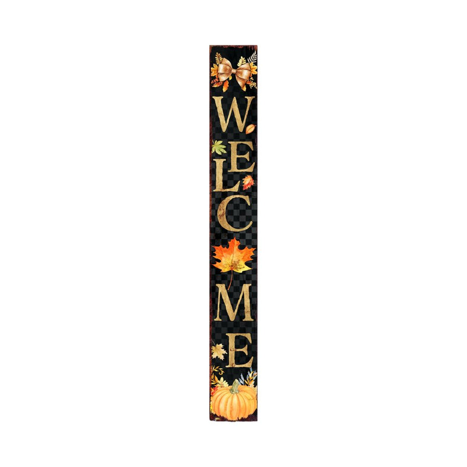 72" Black Gold And Orange Solid Wood Welcome Porch Sign