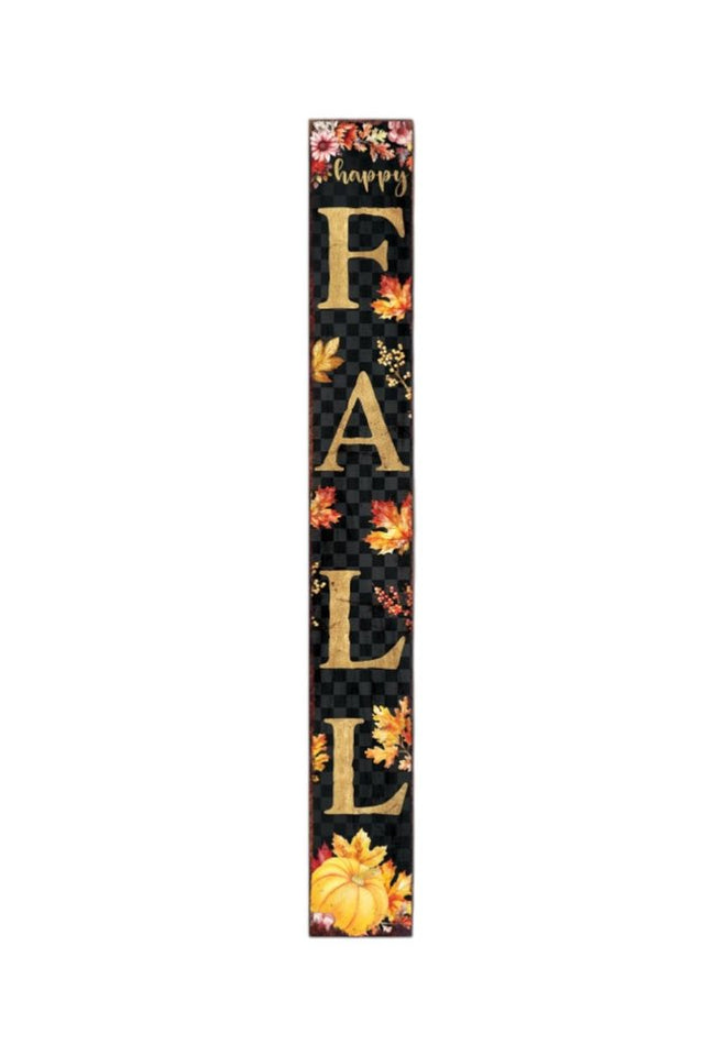 72" Black Gold And Orange Solid Wood Happy Fall Porch Sign