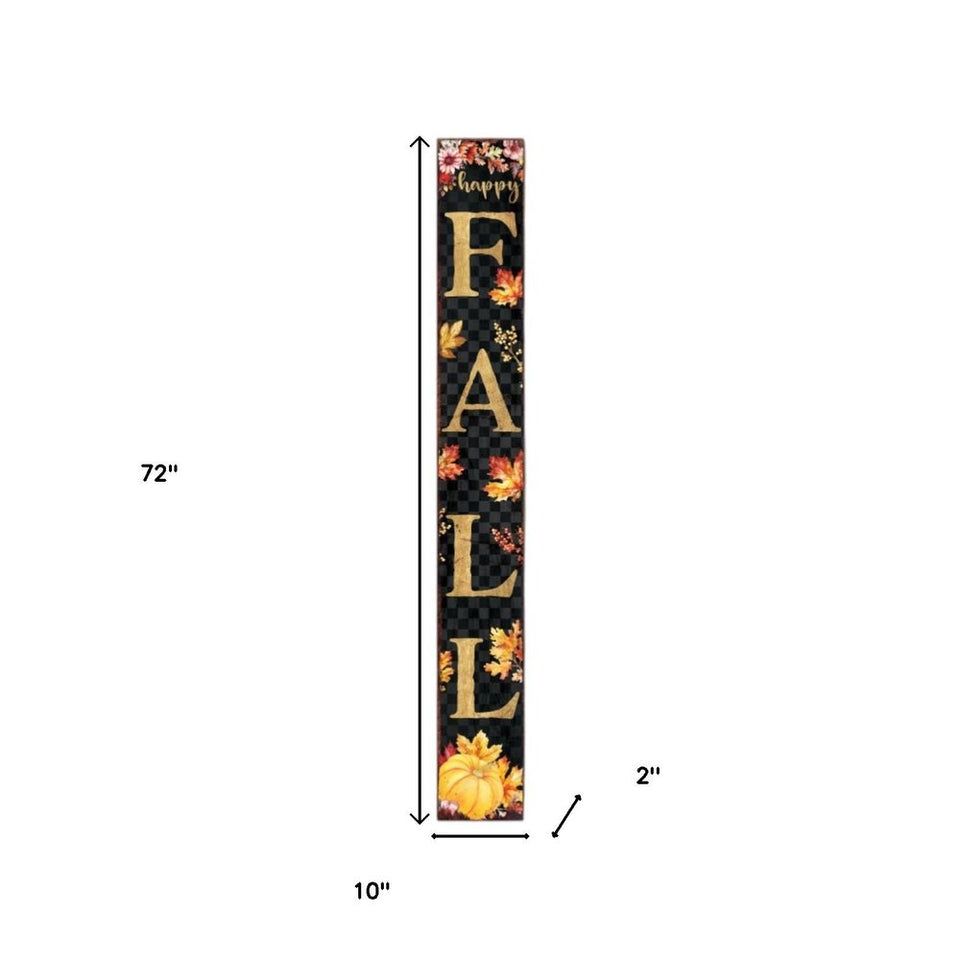 72" Black Gold And Orange Solid Wood Happy Fall Porch Sign