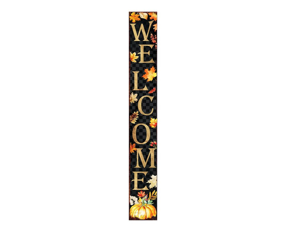 72" Black Gold And Orange Solid Wood Welcome Leaves Porch Sign